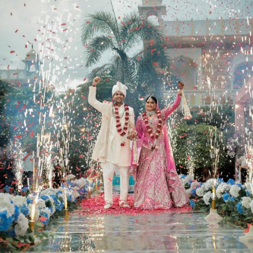 Wedding celebration with fireworks
